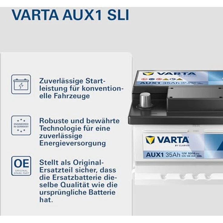 Varta Aux1 53506 Silver Dynamic, AGM Stützbatterie 12V 35Ah mit niedriger Selbstentladung – Bild 3