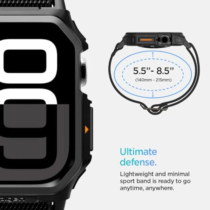 Spigen Lite Fit Pro Hülle mit Armband für Apple Watch 10 46mm (2024) - Matt Schwarz, verstärktes TPU-Gehäuse, sportliches Armband, orangefarbene Akzente – Bild 4