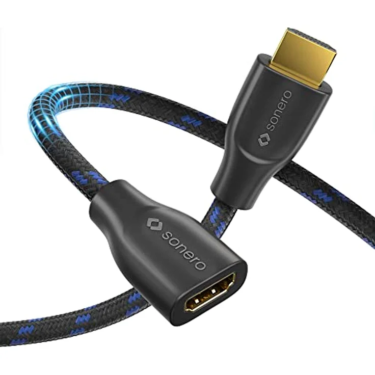 Sonero® 4K HDMI Verlängerungskabel, Premium High Speed, 4K 60Hz, HDMI Stecker auf HDMI Buchse, vergoldete Kontakte, zweifache Abschirmung, Baumwollmantel, 0,50m – Bild 1