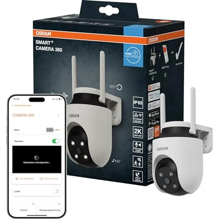 OSRAM SMART+ WIFI OUTD CAMERA 360, Überwachungskamera mit Schwenk- und Neigefunktion, intelligenter Bewegungserkennung, weiß – Bild 1