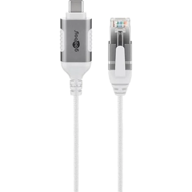Goobay Ethernet-Kabel USB-C 3.1 auf RJ45 Slim, 10 m, CAT 6, weiße Baumwollummantelung, 1 Gbit/s Übertragungsrate – Bild 2
