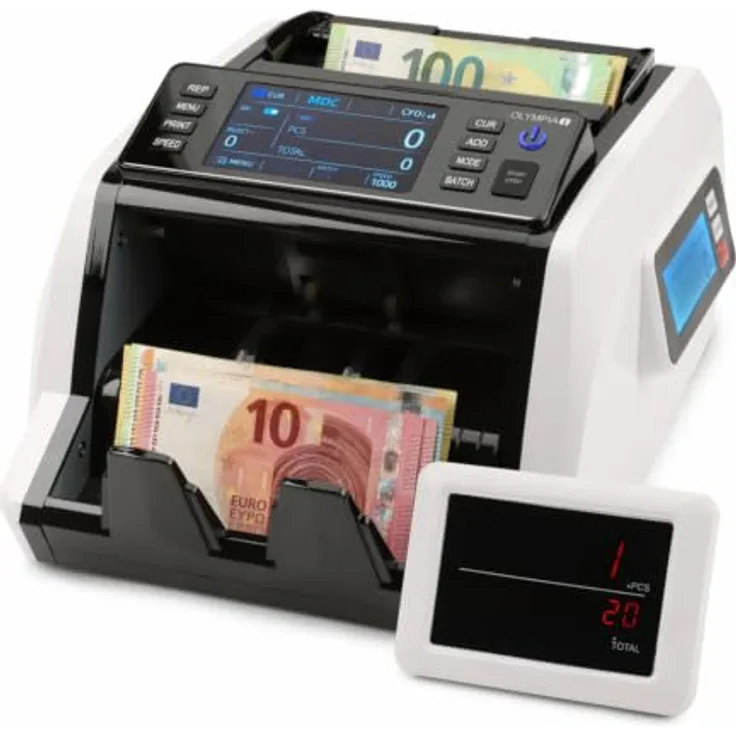 OLYMPIA Banknotenzähler NC 580 Plus, Geldzählmaschine mit Echtheitsprüfung und LED-Display, 1.000 Banknoten pro Minute