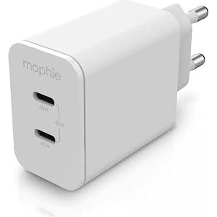ZAGG mophie USB-C Speedport 45 Wall Charger, 45W, Dual Port, GaN, Fast Charging, Lightning Device, (White, EU Adapter)
