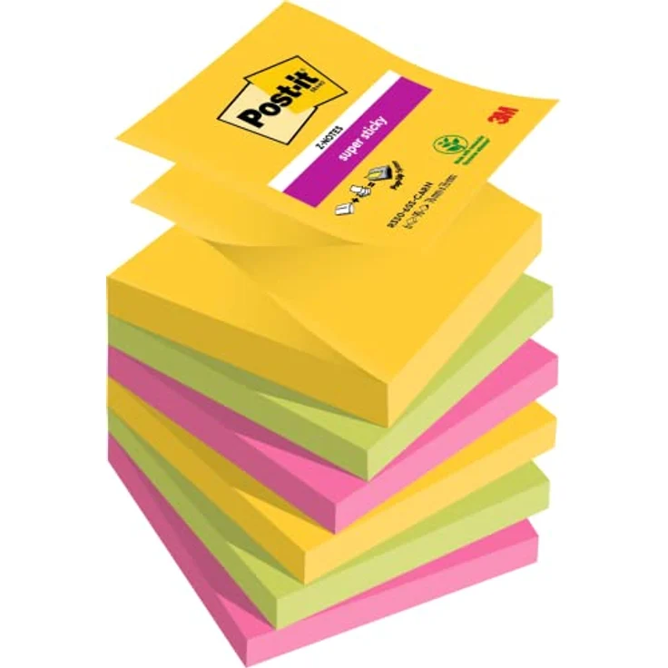 Post-it® Super Sticky Haftnotizen, 76 x 76 mm, signalstarke Farben, praktisch überall haftend – Bild 1