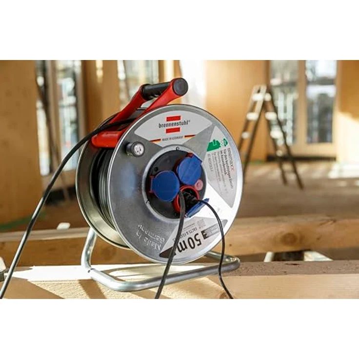 Brennenstuhl Garant S IP44 Kabeltrommel (50m Kabel in schwarz, Stahlblech, kurzfristiger Einsatz im Außenbereich, Made in Germany) – Bild 3