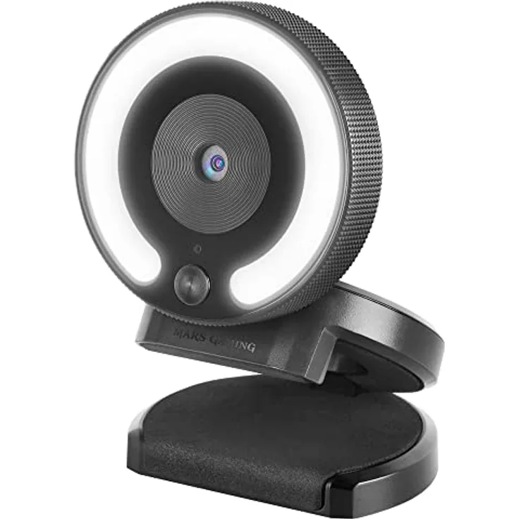 Mars Gaming MWPRO Schwarz, Full HD Webcam, 90º Optik, Beleuchtungsring, HQ Mikrofon