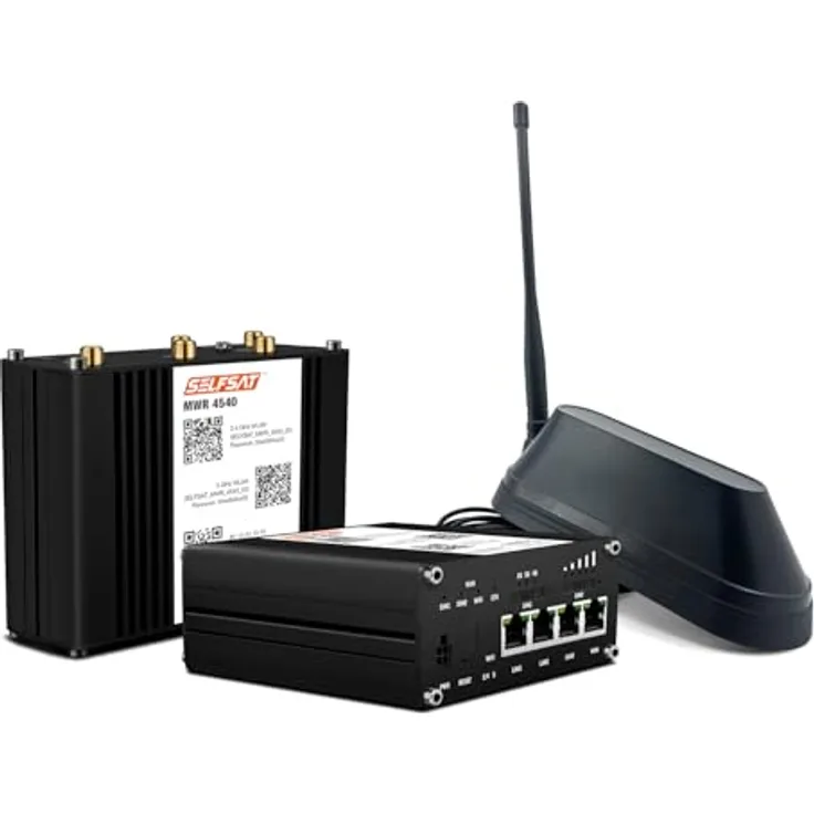 Selfsat MWR 4540 4G Cat 6 WLAN Router bis 300 Mbps mit SHARK 5G Antenne, 2 SIM-Karteneinschübe, IP30, GPS Unterstützung