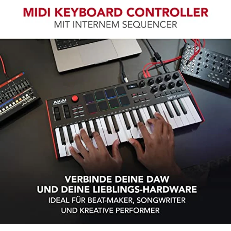 AKAI Professional MPK Mini Plus - 37-Tasten USB MIDI Keyboard Controller mit 8 RGB MPC Pads, Drehreglern und Musikproduktionssoftware für PC und Mac – Bild 3