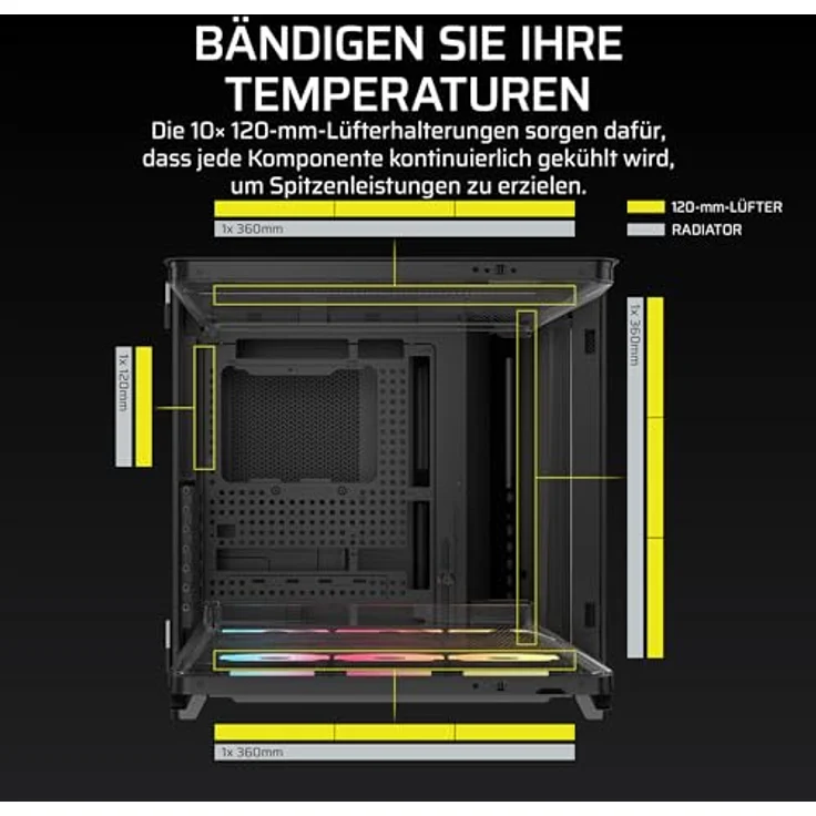 Corsair AIR 5400 LX-R LINK PC-Gehäuse, Mid-Tower mit Tempered Glass, 3x 120-mm RGB-Lüftern, schwarz, optimales Kühlsystem und USB-C Anschluss – Bild 10