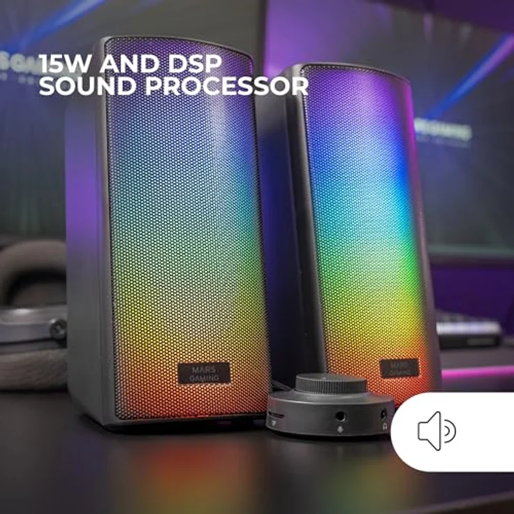 Mars Gaming MSRGB2, Bluetooth 5.3 Lautsprecher mit 15W, DSP Soundprozessor, dynamischer RGB-Beleuchtung und Steuerbox, Schwarz – Bild 2