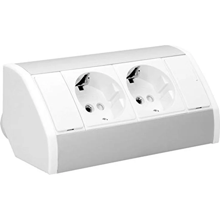 Orno GM-9005/W-G(GS) Ecksteckdose 2 Fach mit Kindersicherung, 45° Aufbau-Montage, 3680W, weiß - Steckdosenleiste für Küche, Büro und Arbeitsplatte - Preisvergleich – Bild 1