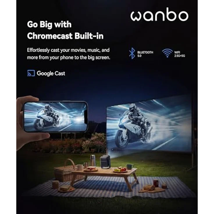 WANBO Beamer Togo Pro, Full HD LED Projektor mit 500 ANSI-Lumen, integriertem Lautsprecher, Autofokus und Google TV, 3,5 Stunden Akkulaufzeit – Bild 5