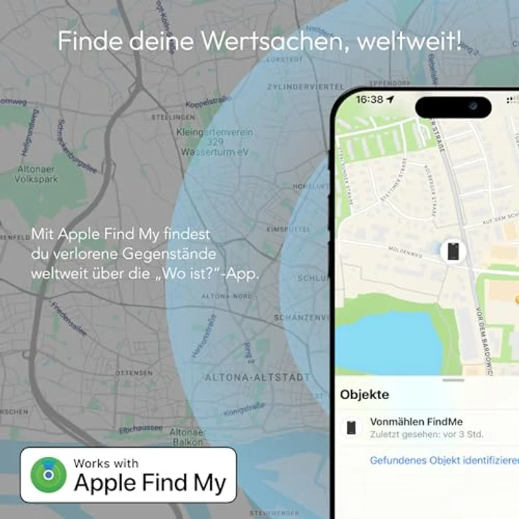 VONMÄHLEN FindMe Bluetooth Tracker Karte, Ultra-Slim Design, kabellos aufladbar, wasser- und staubresistent, kompatibel mit Apple Find My, ideal für Brieftaschen und Gepäck - White – Bild 4