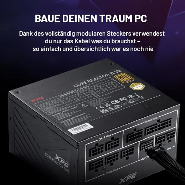 XPG COREREACTOR II VE 850W, ATX 3.1 Netzteil mit 12-V-2x6-Anschluss, Schwarz – Bild 6