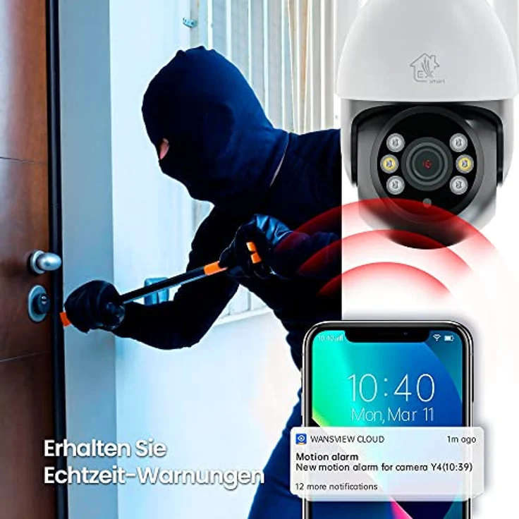 Überwachungskamera Aussen PERUN IP Kamera 1296P PTZ Wi-Fi 2.4GHz Außenkamera MicroSD 128GB Farb-Nachtmodus weiter Betrachtungswinkel intelligente Auto-Tracking Camera Wifi Micro USB iOS Android – Bild 5