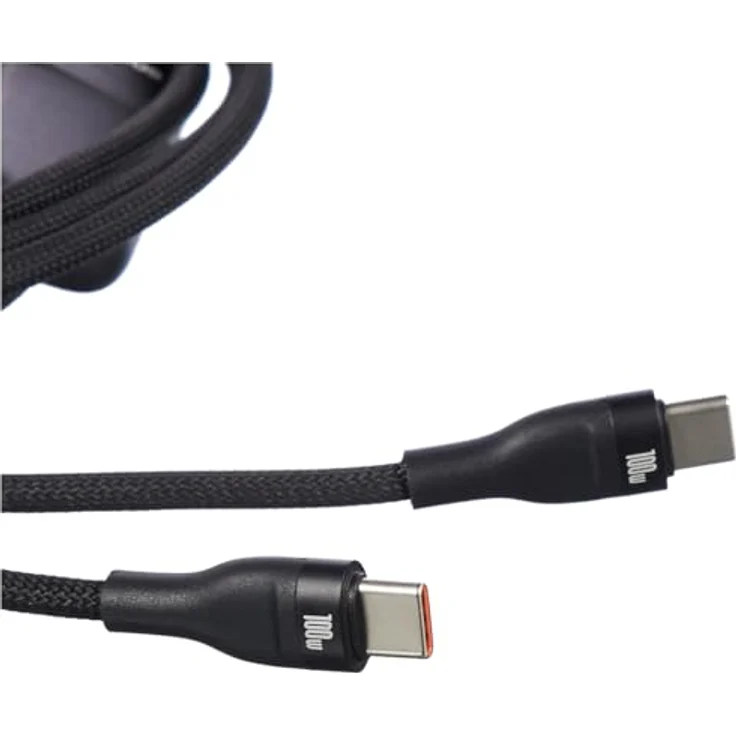 Baseus Flash Serie II 2-in-1 Schnellladekabel 100W, USB-C zu 2x USB-C, 1,5m, Schwarz - Hochwertiges Nylongeflecht, Aluminiumelemente, gleichzeitiges Laden von 2 Geräten – Bild 4