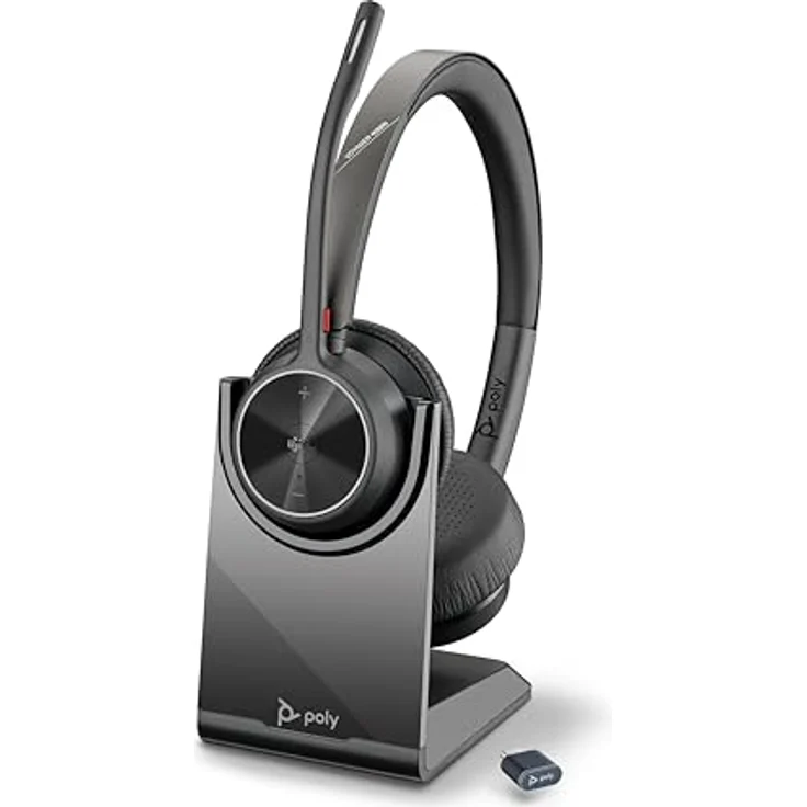 Poly Voyager 4320 UC-Headset, Schnurlos mit Noise Cancelling-Mikrofon, Bluetooth, kompatibel mit Teams und Zoom, inklusive Ladestation und Tragetasche – Bild 1