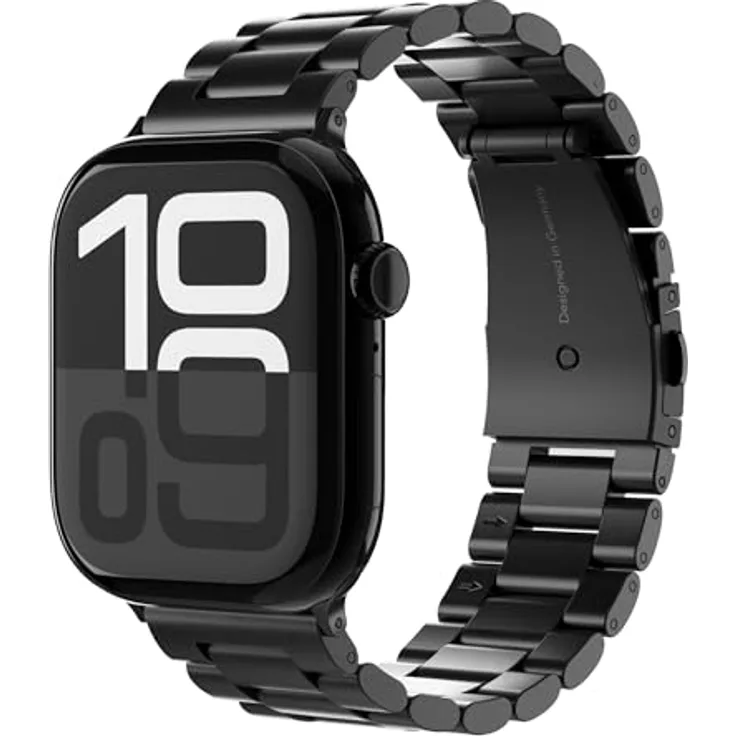 VONMÄHLEN Link Bracelet, Edelstahlarmband für Apple Watch, Titan Grad 2, Schwarz, geeignet für 40 | 41 | 42mm
