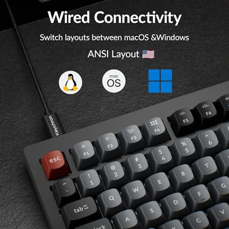 Keychron V1 8K, 75% Kabelgebundene Mechanische Tastatur, programmierbar über QMK/VIA, Hot-Swappable Super Banana-Schaltern, 8000 Hz Abtastrate, RGB-LED für Mac, Windows und Linux – Bild 2