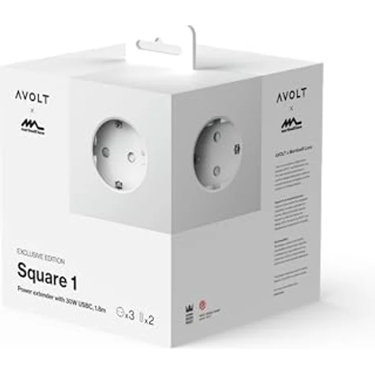 Avolt Steckdosenleiste Wurfel USB C - Magnetischer Fuß, 3 Steckdosen, 2 USB-Anschlüsse, Weiß, 1.8m – Bild 2
