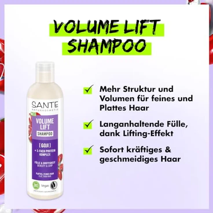 SANTE Volume Lift Shampoo Bio-Goji + 3-Fach Protein Komplex, 250 ml, für mehr Volumen und Griffigkeit – Bild 4