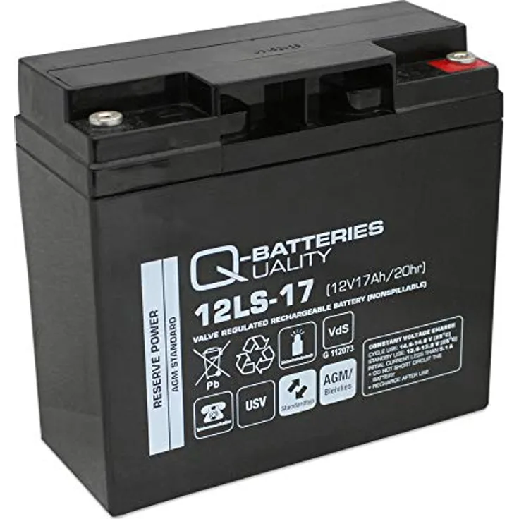 Q-Batteries USV Batterie kompatibel mit Panasonic LC-XD1217PG 12V 17Ah AGM Akku mit VDs, wartungsfrei, AGM-Technologie, 12V 17Ah, F13 (M5) - schwarz
