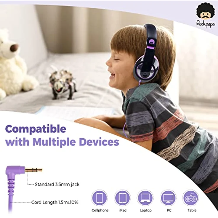 ROCKPAPA Comfort Kopfhörer On Ear Wired Headphones ohne Mikrofon für Kinder-Erwachsene, Cellphones Laptop Tablet PC Computer CD DVD MP3-4 Schwarz Violett – Bild 6