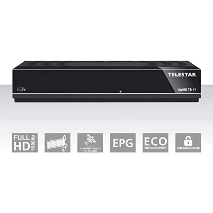TELESTAR digiHD TS 11 - Sat Receiver HD - digitaler HD Satelliten Receiver (DVB-S, DVB-S2, HDTV, HDMI, Scart, USB, AAC, Fernbedienung, Mediaplayer, vorprogrammierte Programmliste) schwarz – Bild 1