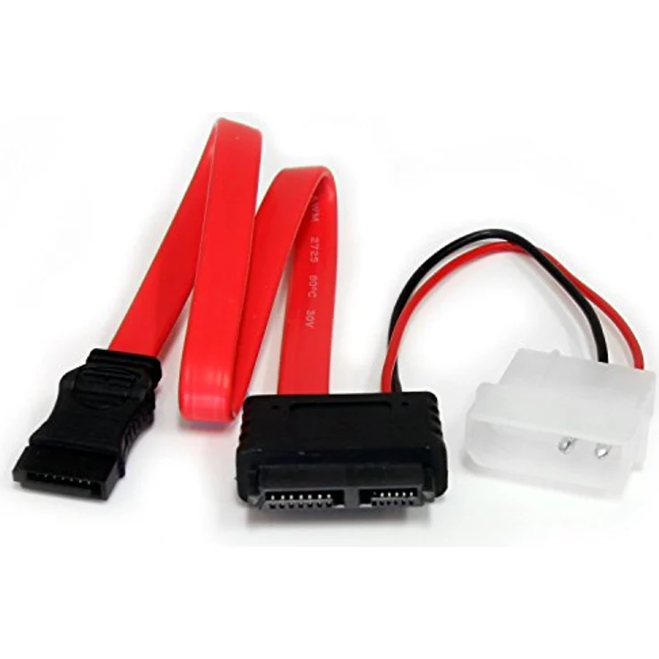 StarTech.com Slimline SATA auf SATA mit LP4-Stromkabel / Adapter - SATA-Kabel - Serial ATA 150/300/600 - interne Stromversorgung, 4-polig, Slimline SATA 13-polig - 7-poliges SATA - 30cm - Rot (SLSATAF12) – Bild 2