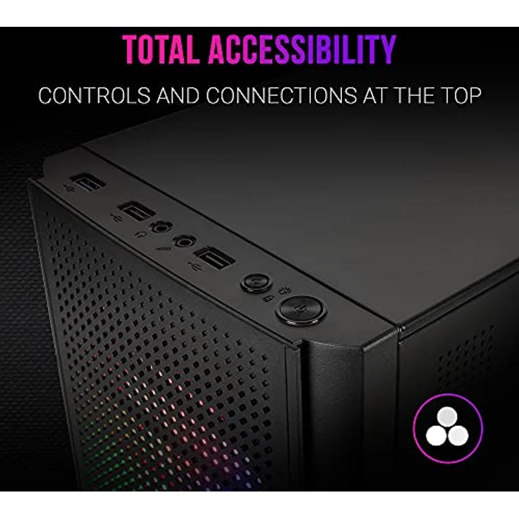 MARSGAMING MC300 Schwarz, MicroATX PC Gehäuse, Gehärtetes Glas, Mesh Front, 3xFRGB Lüfter – Bild 5