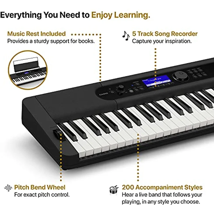 Casio CT-S400 CASIOTONE Keyboard mit 61 anschlagdynamischen Standardtasten, 600 Sounds und 200 Begleitrhythmen, schwarz – Bild 5