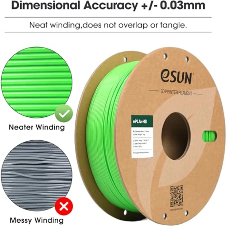 eSUN PLA+HS Filament 1.75mm, Hochgeschwindigkeitsdruck 3D Drucker Filament mit Maßgenauigkeit +/- 0.03mm, 1KG Spule, Zartesgrün – Bild 3