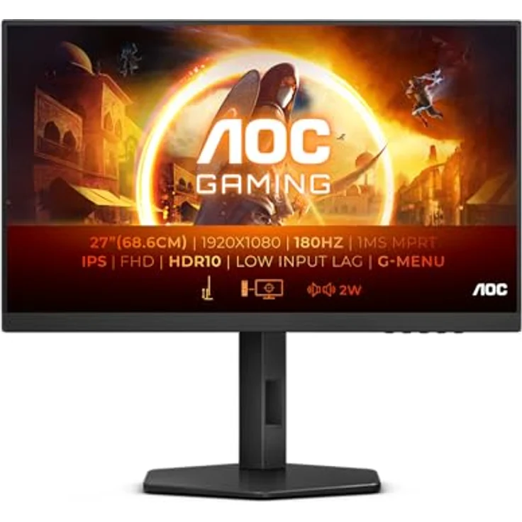 AOC Gaming 27G4X - 27 Zoll FHD Monitor, 180 Hz, 1 ms, FreeSync Prem., G-Sync comp., HDR10 (1920x1080, HDMI, DisplayPort) in schwarz – Bild 2