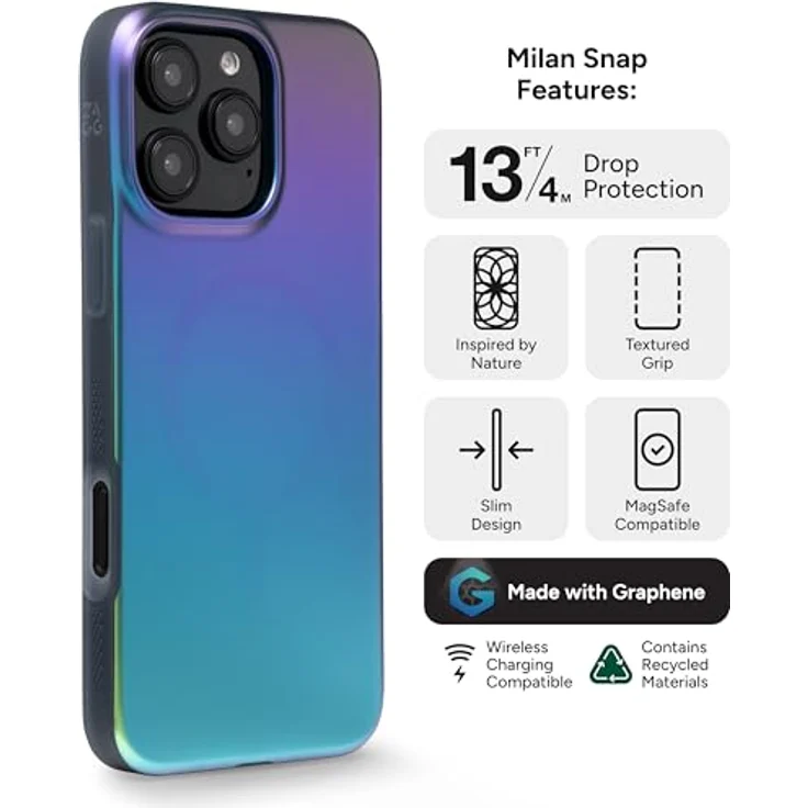 ZAGG Milan Snap Graphen-verstärkte Hülle für iPhone 16 Pro Max [6.9-Inch], MagSafe-kompatibel, stoßfest, Rabenfeder schwarz – Bild 3