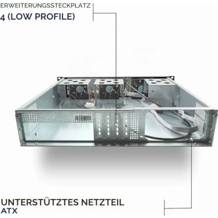 UNYKAch 2U 19″ UK 2129 Rack-Gehäuse, Schwarz-Silber, micro ATX, 4x 3,5" Festplattenslots, 3x 80mm Lüfter – Bild 6