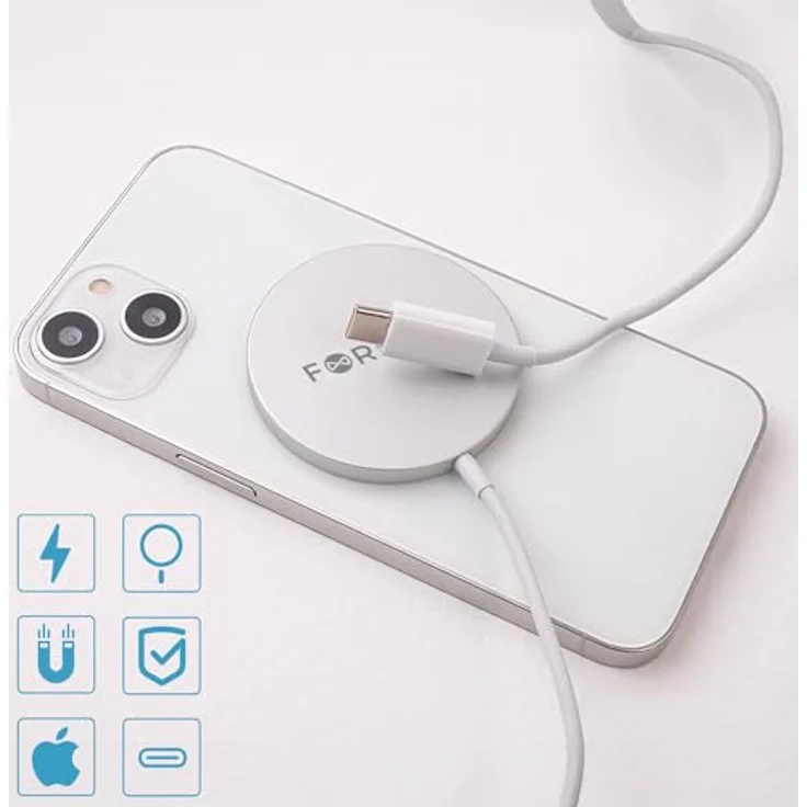 FOREVER Kabelloses Ladegerät, Induktives Ladegerät, 15W, Rund, Dünn, Diskret, Universal, 1m Kabel inklusive, Kompatibel mit verschiedenen Smartphone-Marken, die über drahtloses Laden verfügen, weiß – Bild 2