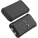 Denver PSC-20012 Powerbank 20.000 mAh, mit 4 integrierten Kabeln, kabellosem Laden, Solarpanel und LED-Taschenlampe, Schwarz