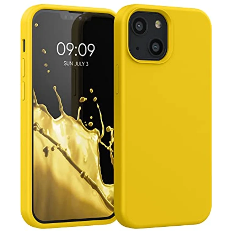 kwmobile Handyhülle für iPhone 13 mini, Silikon Case in Strahlend Gelb, kabelloses Laden, rutschfest und flexibel – Bild 1