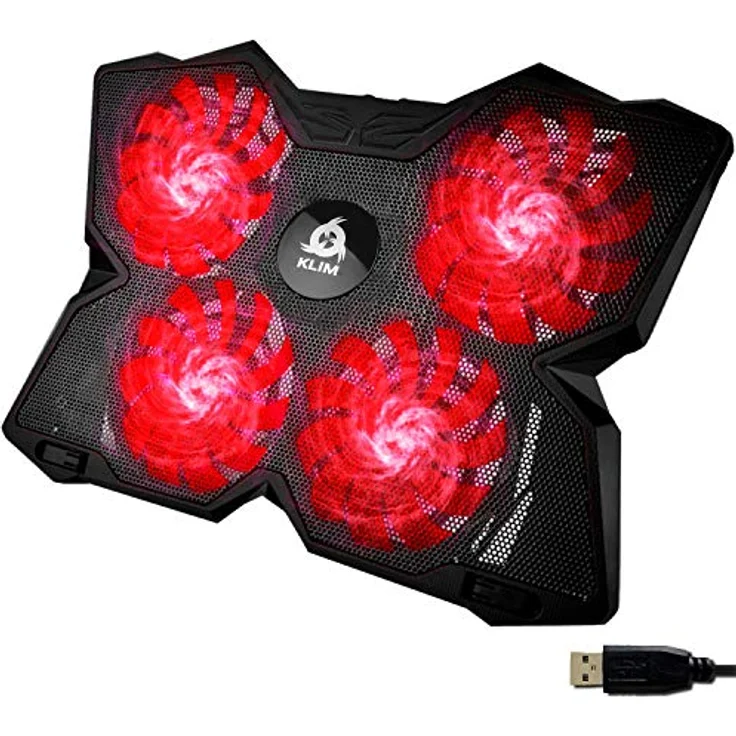 KLIM Wind Laptop Kühler - Cooling Pad mit 4 Lüftern, USB Powered, stabil und leise, kompatibel mit 15-17 Zoll Laptops, rot – Bild 1