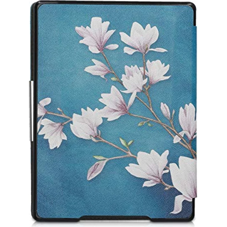 kwmobile Klapphülle kompatibel mit Kobo Aura H2O Edition 1, eReader Case mit Magnetverschluss, Kunstleder in Magnolien Taupe Weiß Blaugrau – Bild 3