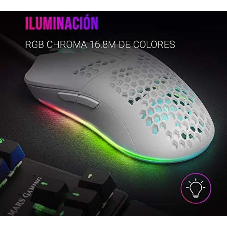 Mars,USB, Gaming MMAX Weiß, RGB 12400 DPI Maus, Ultraleicht 69g, Flexkabel, Software – Bild 2