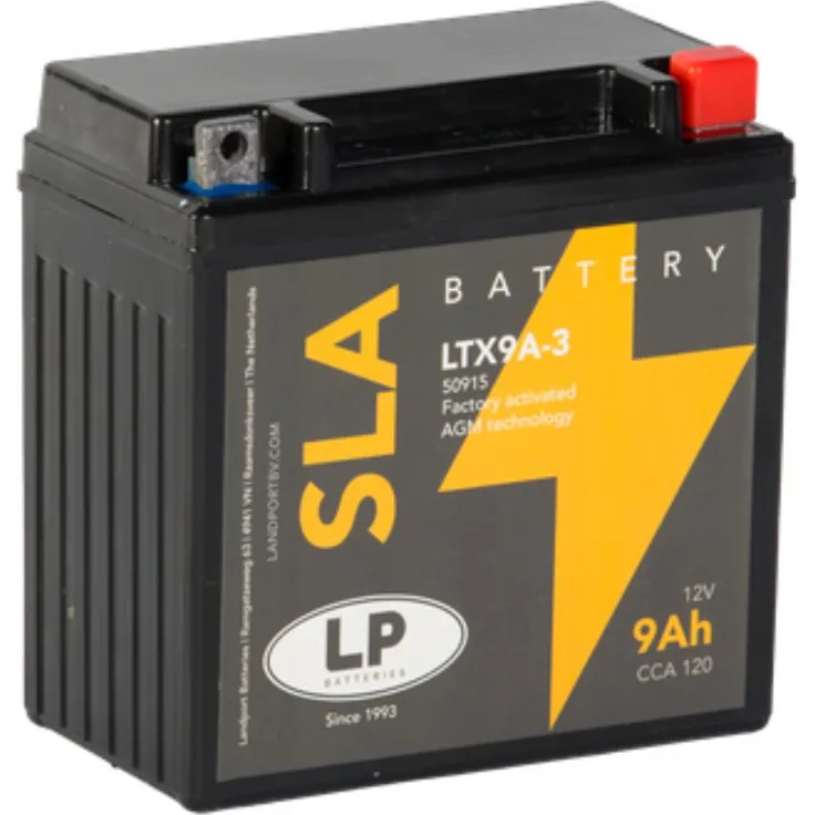 Landport Batterie AGM SLA 12V 9Ah MS LTX9A-3, leistungsstarke und wartungsfreie Motorradbatterie, sofort einsatzbereit