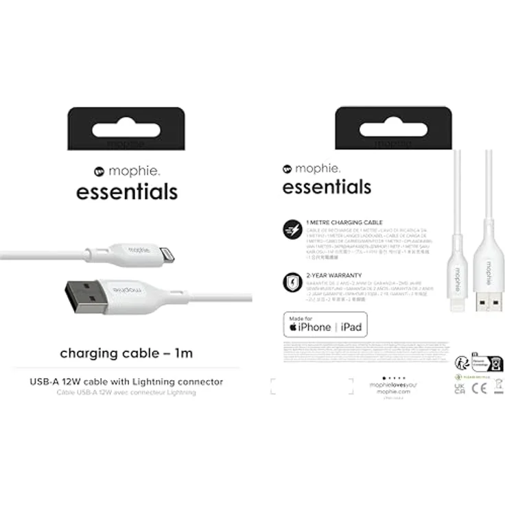 Mophie essentials USB-Kabel Lightning (M) zu USB (M), 1 m, USB Power Delivery (12W), weiß – Bild 5