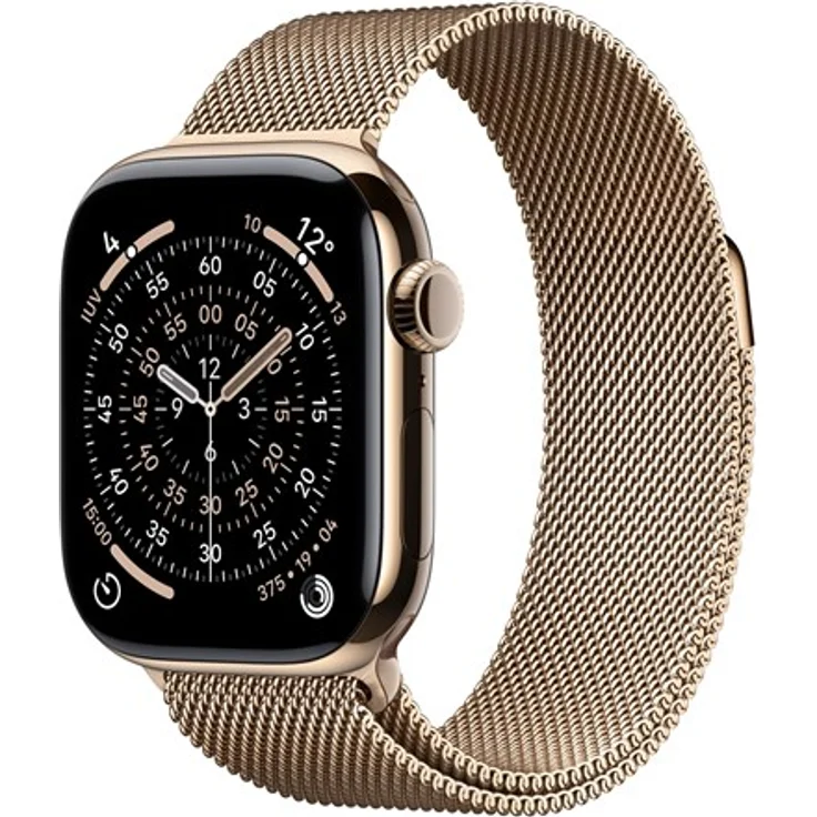 Apple Watch Series 11 GPS + Cellular, 42mm Gold Titanium Gehäuse mit Gold Milanese Loop, 24 Stunden Akkulaufzeit, kratzfestes Glas