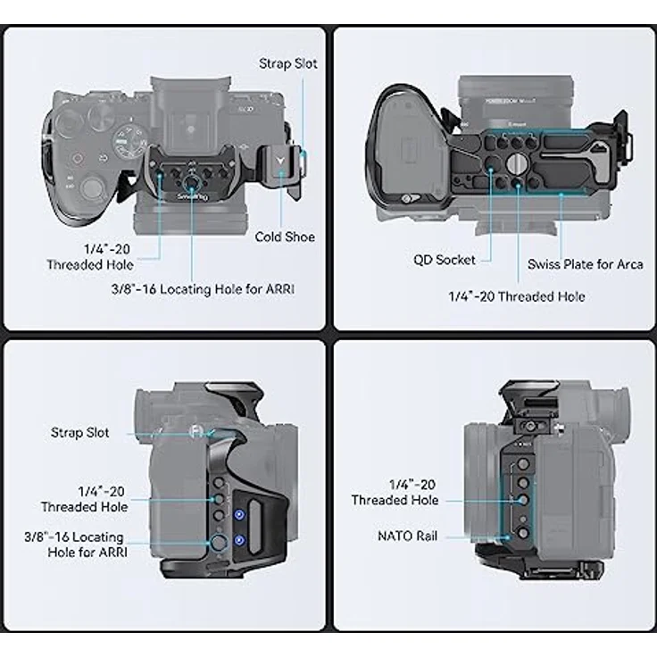 SMALLRIG Cage Kit für Sony Alpha 7R V/Alpha 7 IV/Alpha 7S III - Kamerakäfig mit Kabelklemme und Schnellwechselplatte für Arca-Swiss – Bild 2