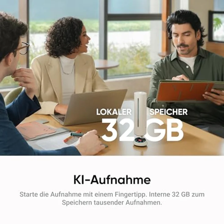 Insta360 Wave Graphitschwarz, KI-Freisprecheinrichtung mit 8 Noise-Cancelling-Mikrofonen, Bluetooth, KI-Transkription in 99 Sprachen, 32 GB Speicher, Meeting-Assistent – Bild 4