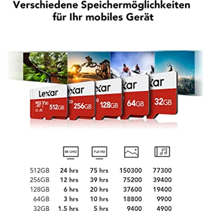 Lexar Micro SD Karte 32GB 3er Pack, UHS-I U3 A1 V30 C10, bis zu 100 MB/s, 4K UHD, SD Adapter für Kamera, Smartphone, Switch – Bild 5