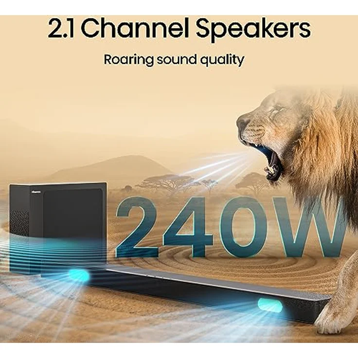 Hisense HS2100 2.1 Soundbar Home Theater System mit kabellosem Subwoofer, 240W, Dolby Audio, Bluetooth, HDMI ARC/Optical/AUX/USB, Schwarz – Bild 3