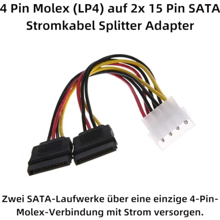 Aukson K16 SATA Power Kabel – 2x 15-pol SATA auf 4-pol Molex Y-Stromkabel für PC-Netzteile, zuverlässige Stromversorgung für bis zu zwei SATA-Geräte – Bild 2