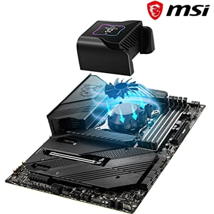MSI MEG CORELIQUID S360 AIO CPU-Wasserkühlung, 2.4 Zoll IPS Display, 7th Gen Asetek Pumpe, VRM Lüfter, 3x Silent Gale P12 Lüfter, verdampfungssichere Schläuche, MSI Center, AMD & Intel Kompatibel – Bild 4